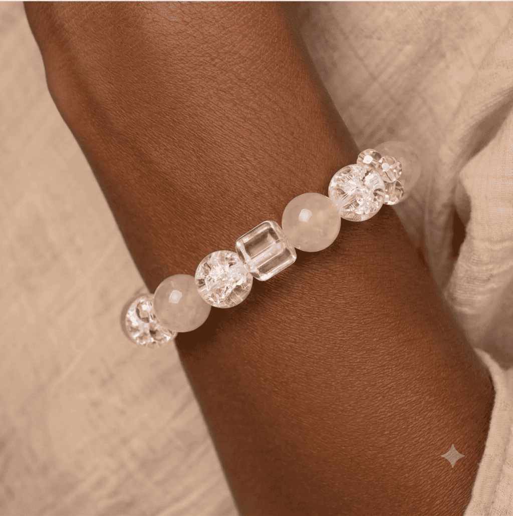 Heart Bloom Crystal Bracelet — Rose Quartz & Clear Quar - Image 3