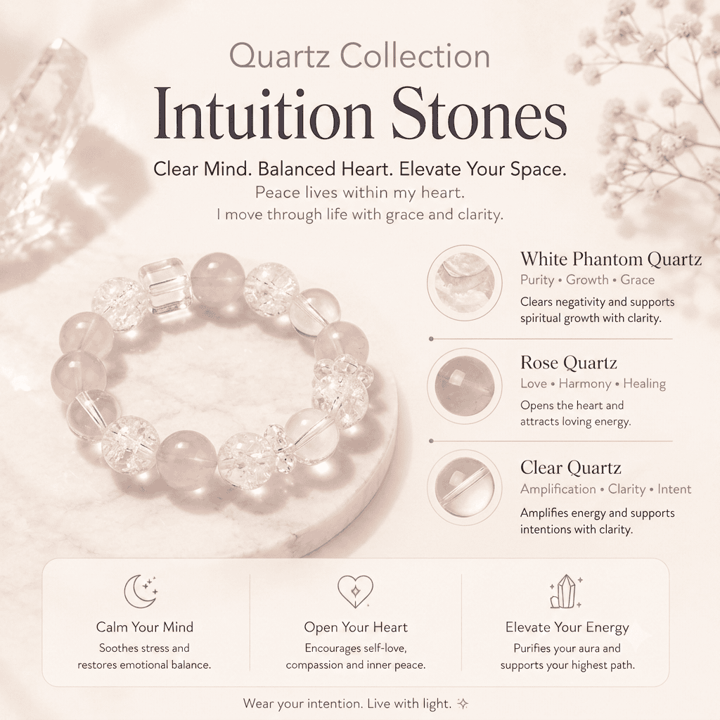 Heart Bloom Crystal Bracelet — Rose Quartz & Clear Quar - Image 2