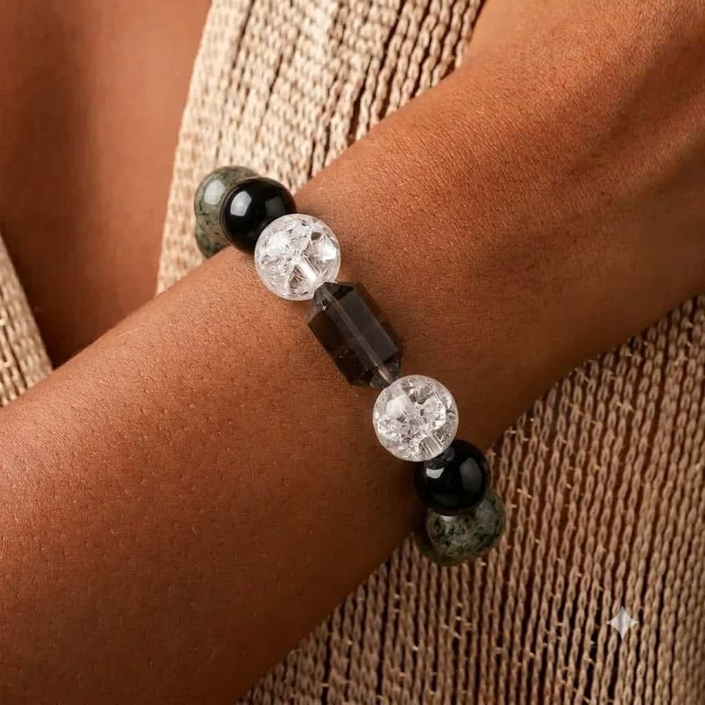 Shield Bloom Crystal Bracelet — Black Obsidian, Smoky Quartz & Clear Quartz - Image 2