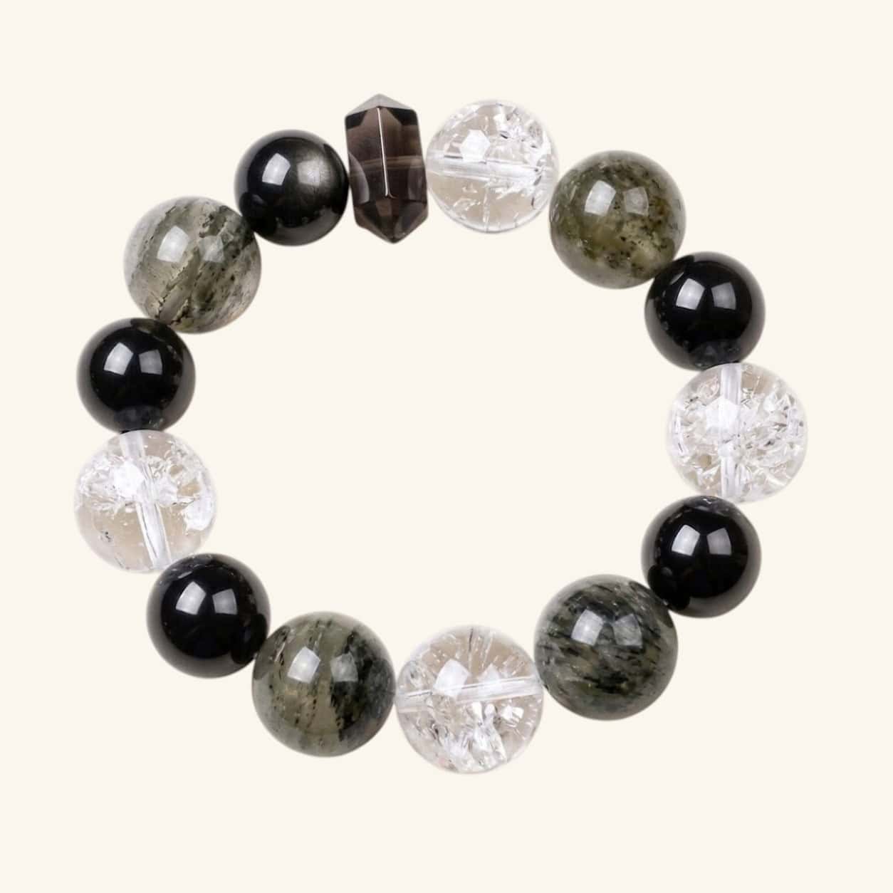 Shield Bloom Crystal Bracelet — Black Obsidian, Smoky Quartz & Clear Quartz