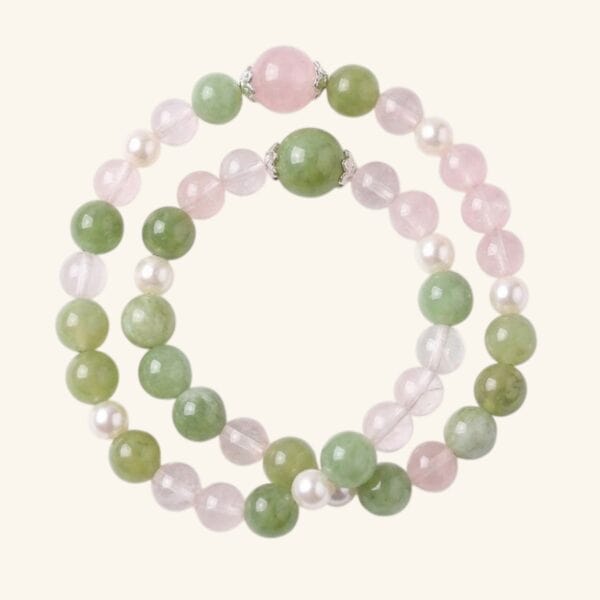 Forest Bloom Crystal Bracelet — Green Phantom Quartz & Rose Quartz