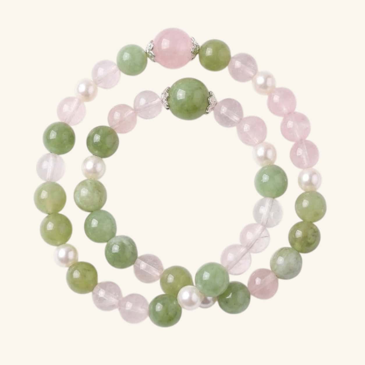 Forest Bloom Crystal Bracelet — Green Phantom Quartz & Rose Quartz