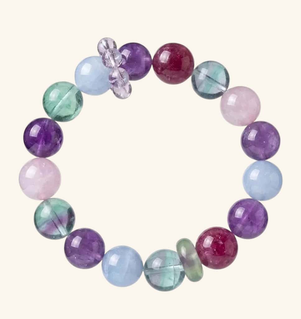 Rainbow Bloom Crystal Bracelet — Amethyst, Aquamarine, Green Fluorite & Rose Quartz
