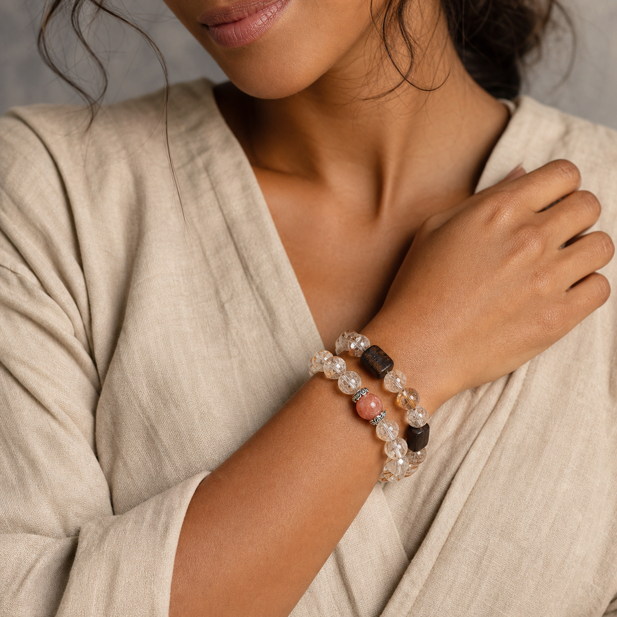 Radiance Bloom Double-Wrap Crystal Bracelet — Black Gold Super Seven - Image 2