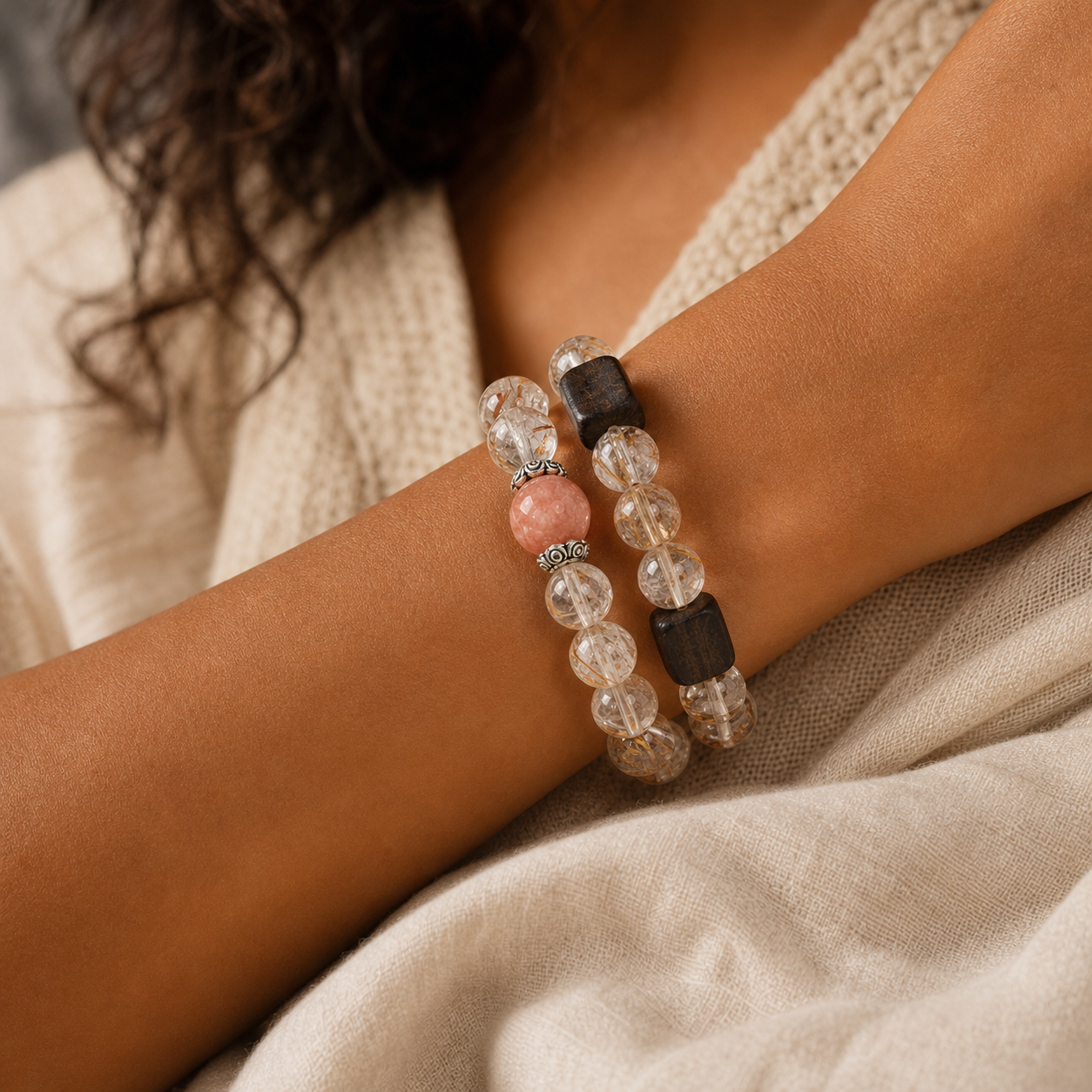 Radiance Bloom Double-Wrap Crystal Bracelet — Black Gold Super Seven - Image 3