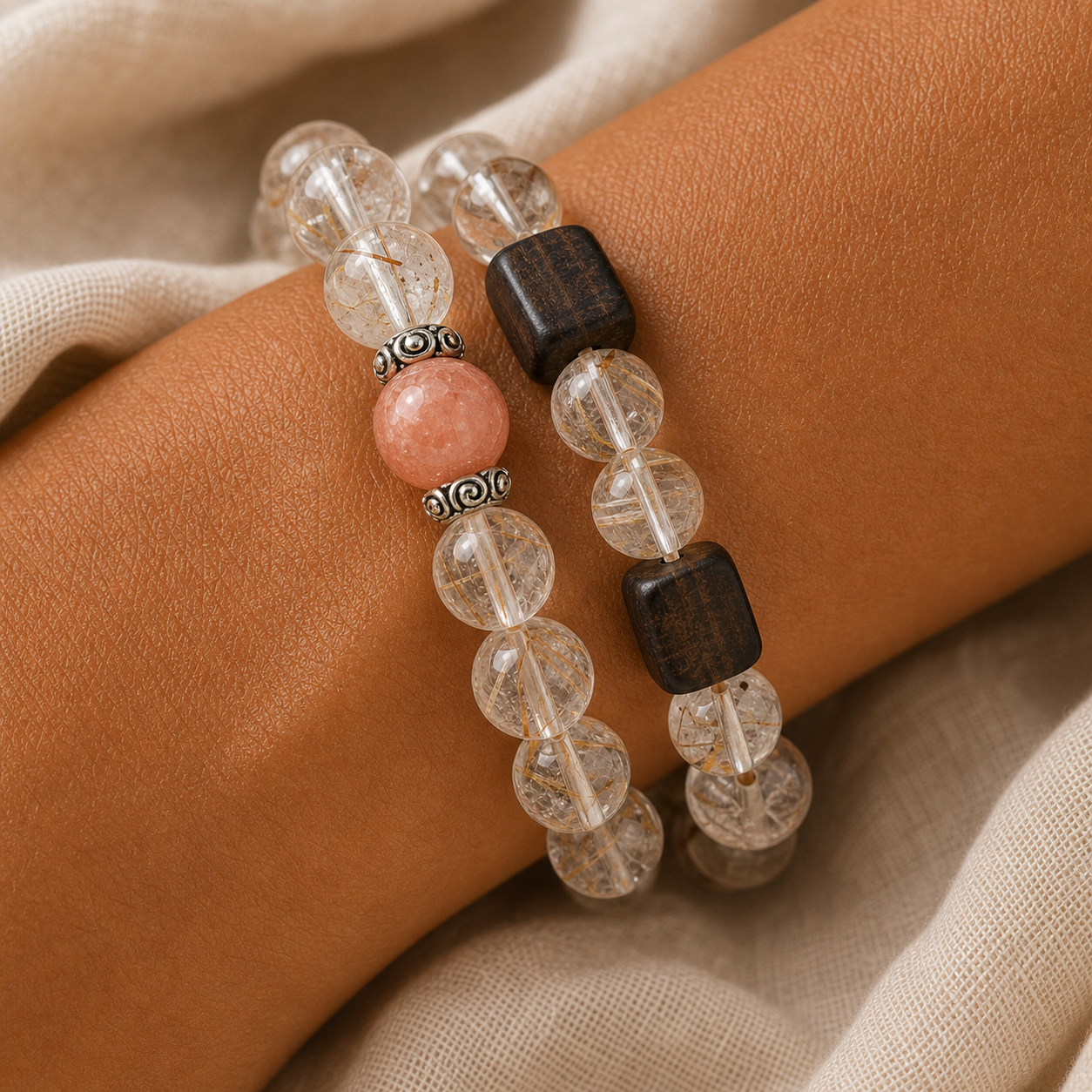 Radiance Bloom Double-Wrap Crystal Bracelet — Black Gold Super Seven - Image 4